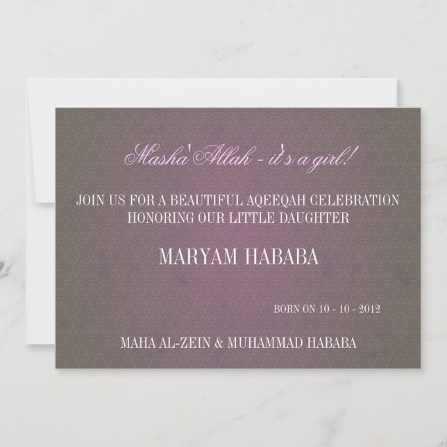 Invitación Islam mashallah Niño islámico de cosecha violeta (Anverso)