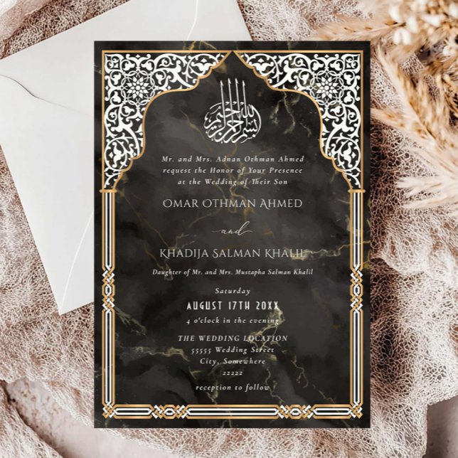 Invitación Islamic Gold & Black Arch Ornate Arabesque Wedding (Subido por el creador)