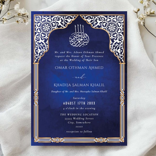 Invitación Islamic Gold & Blue Arch Ornate Arabesque Wedding (Subido por el creador)