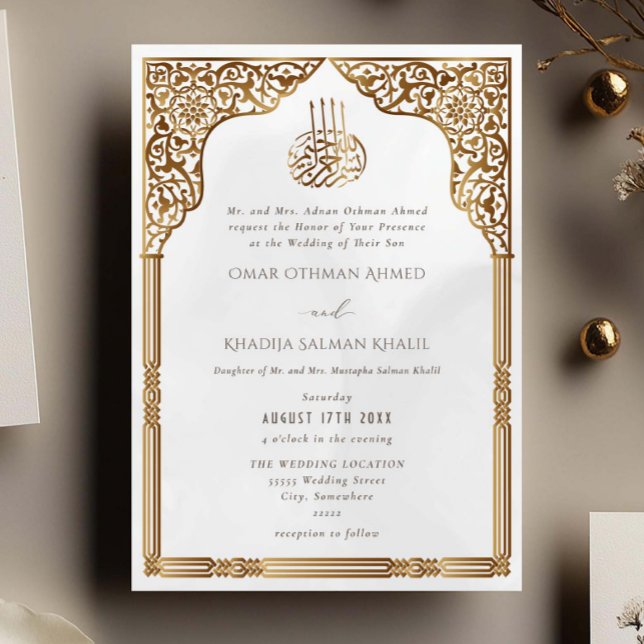 Invitación Islamic Gold Cream Arch Ornate Arabesque Wedding (Subido por el creador)