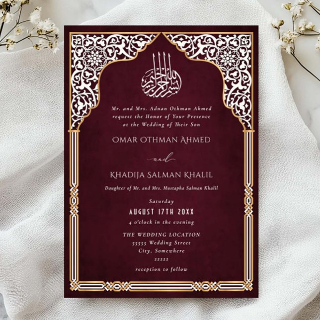 Invitación Islamic Gold Red Arch Ornate Arabesque Wedding (Subido por el creador)