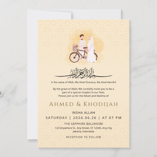 Invitación Islamic Pattern Wedding Nikah Invitation Couple (Anverso)