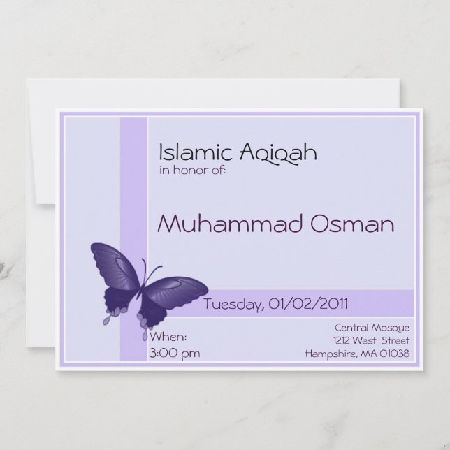 Invitación islámica a Aqiqa - celebración de bebé (Anverso)