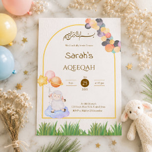 Invitación Islámica Aqiqah Globo Cordero Acuarela