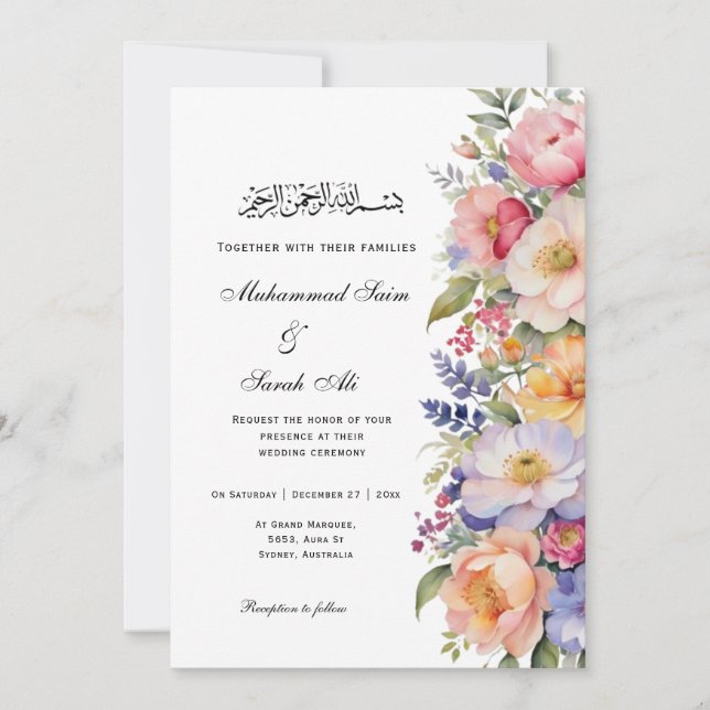 Invitación islámica floral rosada moderna (Anverso)
