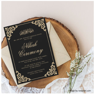 Invitación Islámico musulmán Nikah Black Gold Boda