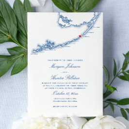 Invitación Islamorada FL Map Elegant Navy Blue Boda