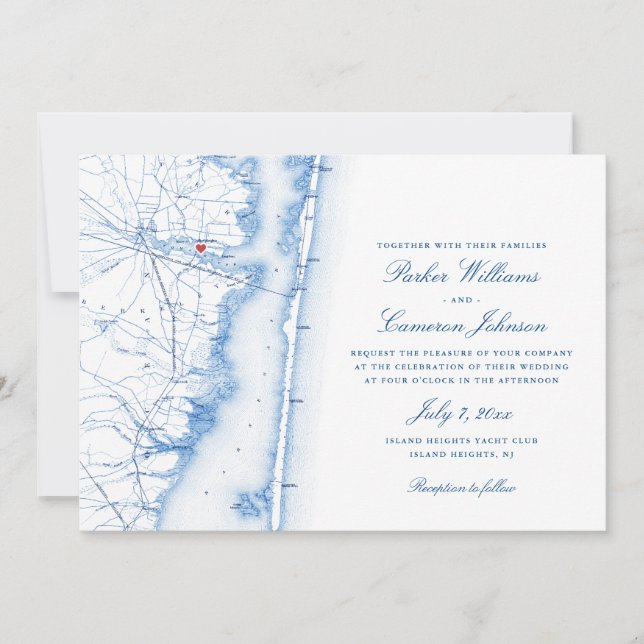 Invitación Island Heights New Jersey Map Elegant Navy Boda (Anverso)