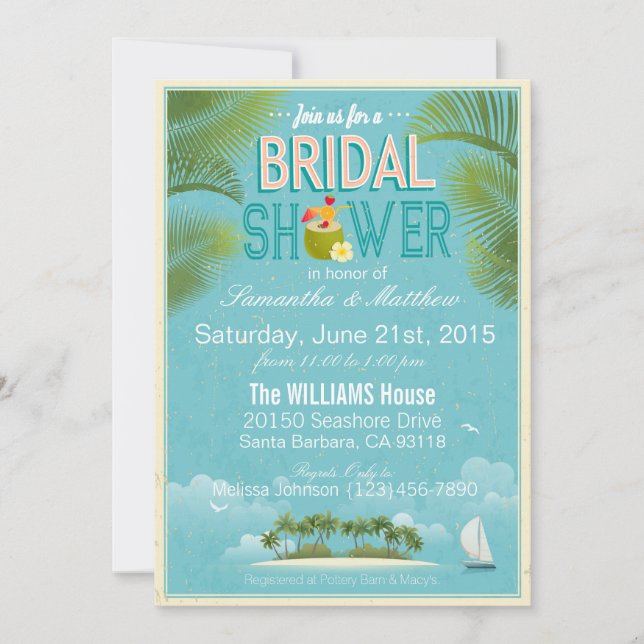Invitación Island Resort Beach Destino Ducha de novias (Anverso)