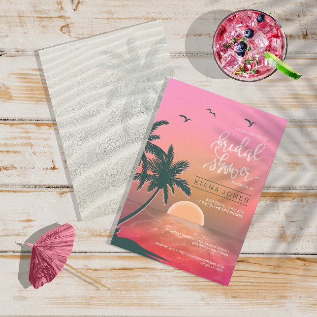 Invitación Isle tropical Sunrise Boda Pink ID581 (Front/Back In Situ)