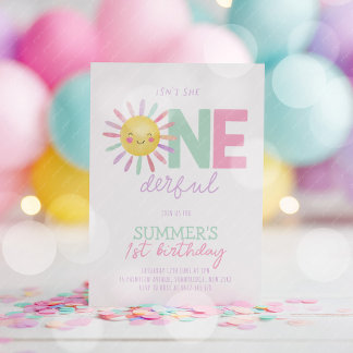 Invitación Isn't She Onederful Sun Girls 1st Birthday