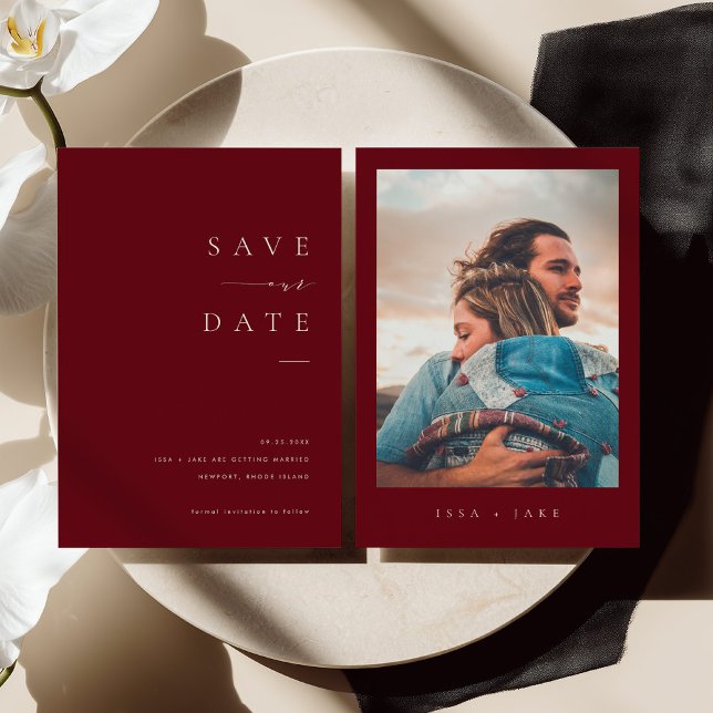 Invitación ISSA Bugundy Elegant Save the Date Photo Invite (Subido por el creador)