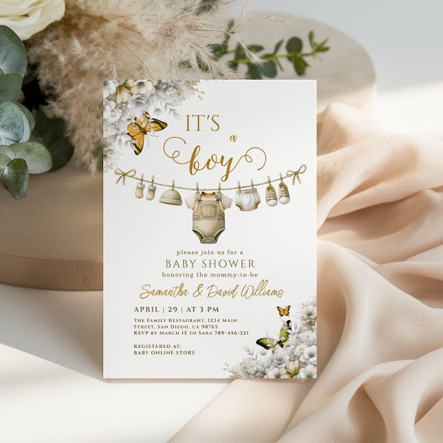 Invitación It’s a Boy Baby in Bloom Neutral Clothesline (Subido por el creador)