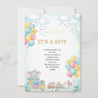 Invitación It’s a Boy Cute Baby Shower Invitation Card