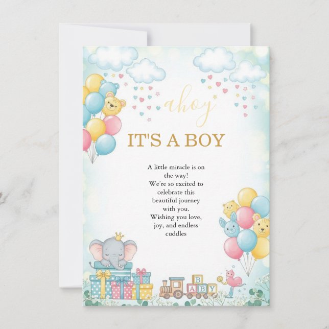 Invitación It’s a Boy Cute Baby Shower Invitation Card (Anverso)