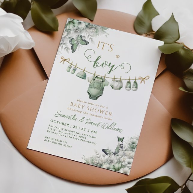 Invitación It’s a Boy Sage Green Floral Baby Shower (Subido por el creador)