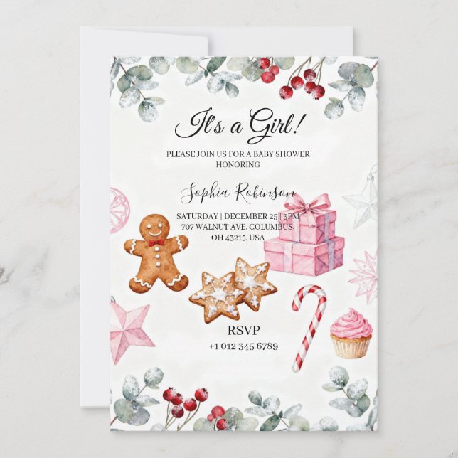 Invitación It’s a Girl Baby Shower Invitation (Anverso)