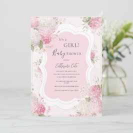 Invitación It’s a Girl Pink Hydrangea Floral Elegant Baby