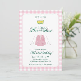 Invitación It’s A Par-Three Golf 3rd Birthday Pink Gingham