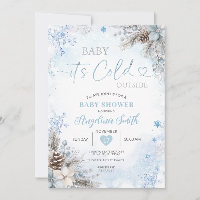 Invitación It’s Cold Outside Blue Winter Baby Shower  (Anverso)