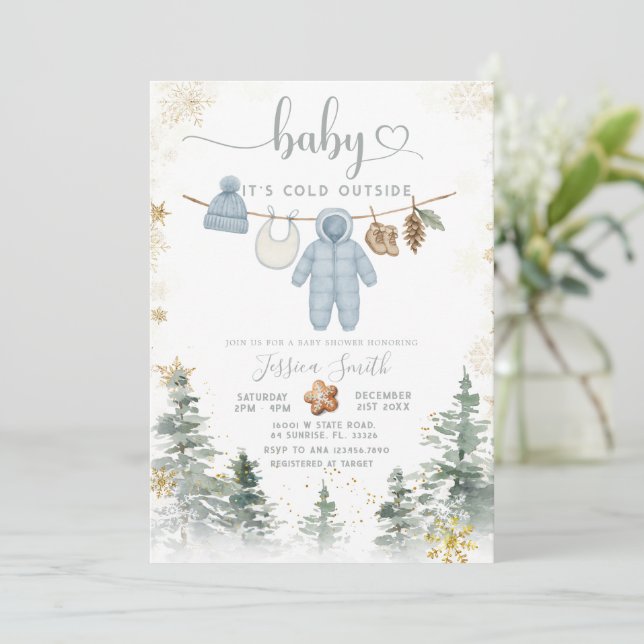 Invitación It’s Cold Outside Woodland Baby Shower Invitation  (Anverso de pie)