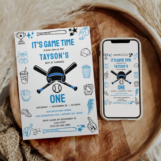 Invitación It’s Game Time Baseball 1st Birthday – Fun Sports  (It’s Game Time Baseball 1st Birthday – Fun Sports Invitation
)