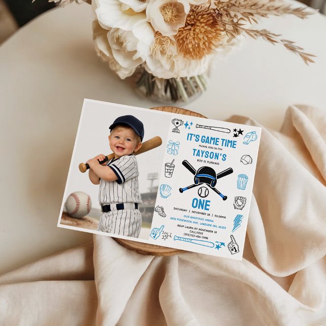 Invitación It’s Game Time Baseball 1st Birthday – Fun Sports  (It’s Game Time Baseball 1st Birthday – Fun Sports Invitation
)