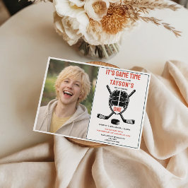 Invitación It’s Game Time Hockey 1st Birthday Party photo