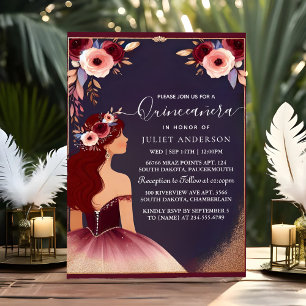 Invitación It Silver Plum Lace Gown Boho Burgundy Quinceanera