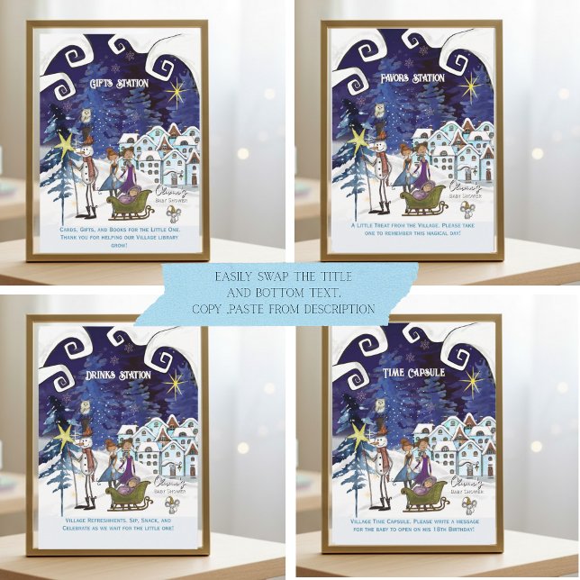 Invitación It Takes a Village Universal Sign Blue TEMPLATE (It Takes a Village Universal Sign Blue TEMPLATE- 4 different signs)