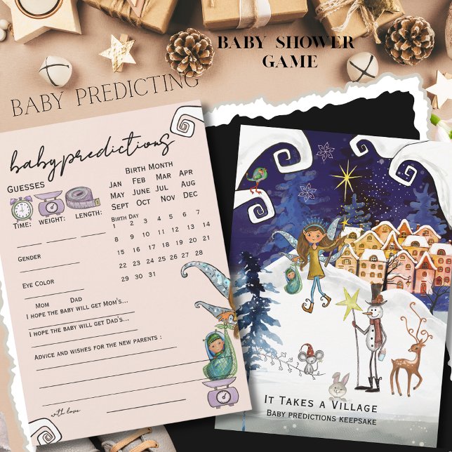 Invitación It Takes a Village Winter Baby Predictions Game (It Takes a Village Winter Baby Predictions Game Invitation)