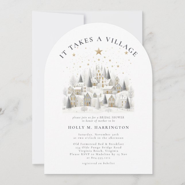 Invitación It Takes a Village Winter Baby Shower  (Anverso)