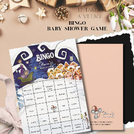 Invitación It Takes a Village Winter Baby Shower Bingo Card