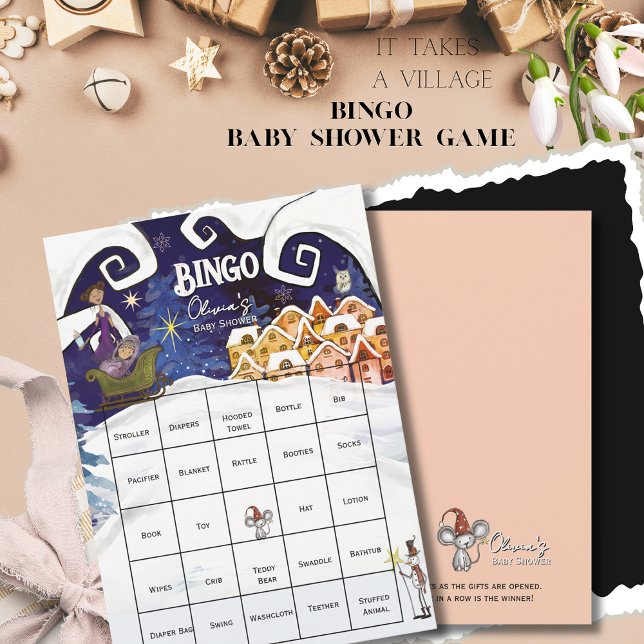 Invitación It Takes a Village Winter Baby Shower Bingo Card (It Takes a Village Winter Baby Shower Bingo Card)