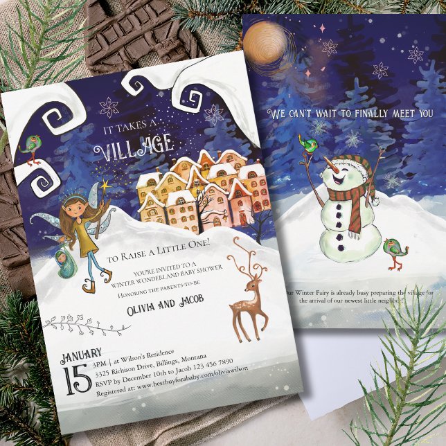 Invitación It Takes a Village Winter Fairy Baby Shower  (It Takes a Village Winter Fairy Baby Shower Invitation)