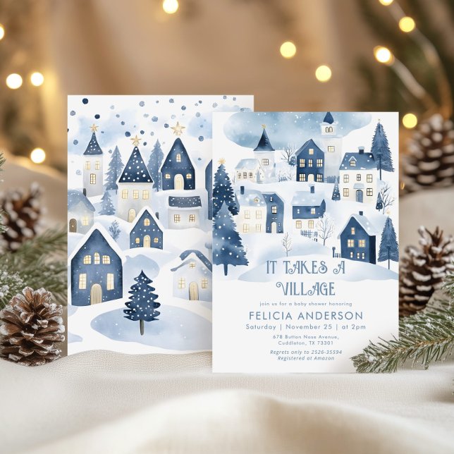 Invitación It takes a village Winter Navy Baby Boy Shower (Subido por el creador)