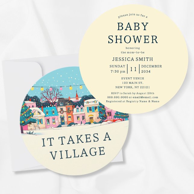 Invitación It Takes A Village Winter Neutral Baby Shower (It Takes A Village Winter Neutral Baby Shower Invitation)