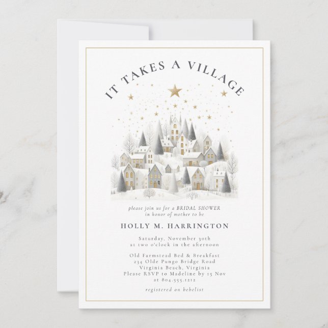 Invitación It Takes a Village Winter Photo Baby Shower  (Anverso)