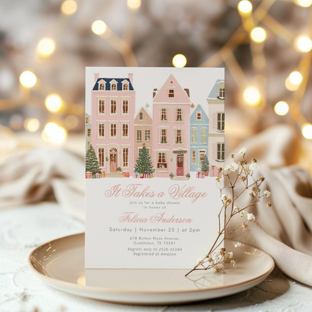 Invitación It takes a village Winter Pink Baby Gir Shower (Subido por el creador)