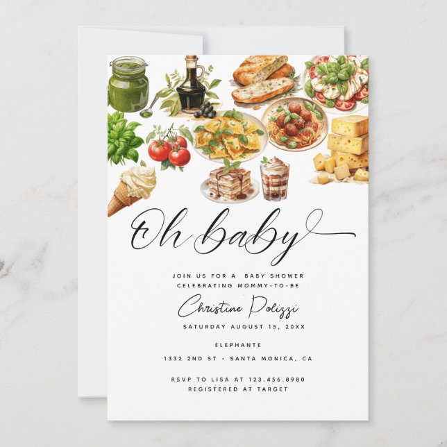 Invitación Italia | Alimentos italianos | BABY SHOWER (Anverso)