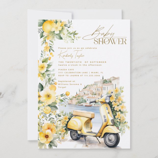 Invitación Italia italiana Positano Amalfi Vespa Baby Shower (Anverso)