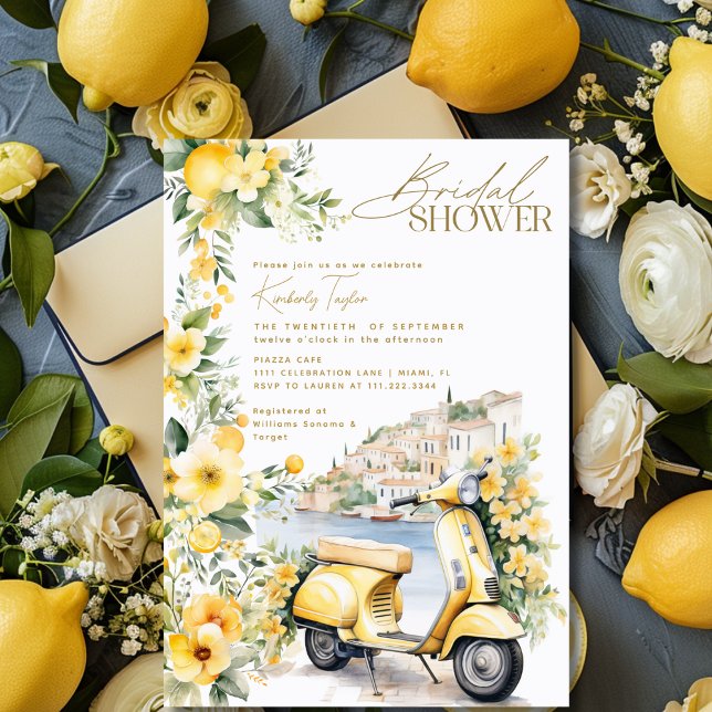 Invitación Italia italiana Positano Amalfi Vespa Bridal Showe (Italian Italy Positano Amalfi Vespa Bridal Shower Invitation)