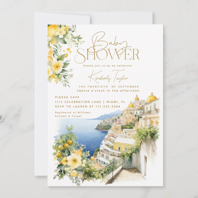 Invitación Italia mediterránea Positano Baby Shower italiano (Anverso)