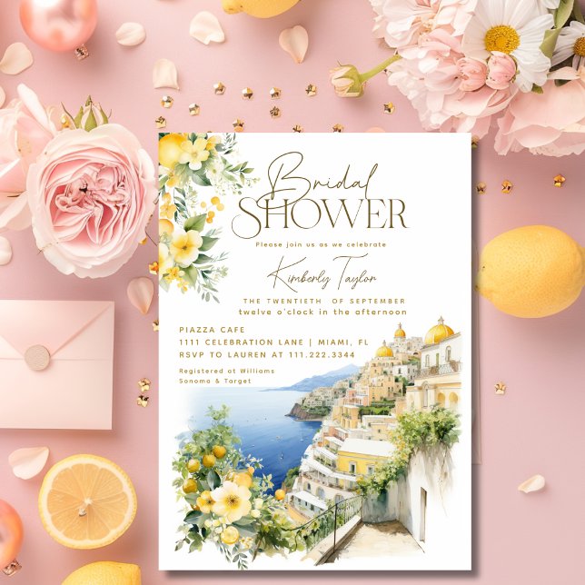 Invitación Italia mediterránea Positano ducha de novias itali (Mediterranean Italy Positano Italian Bridal Shower Invitation)
