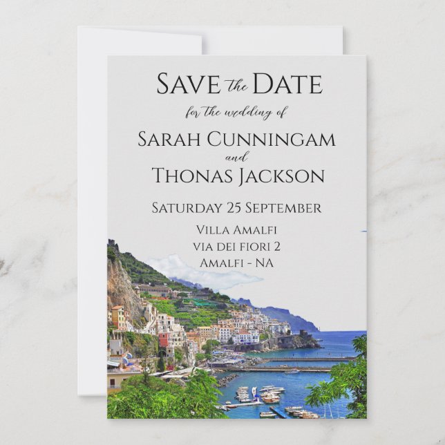 Invitación Italia salva la fecha, costa de Amalfi, boda itali (Anverso)