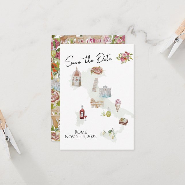 Invitación Italia, viaje a Italia, Italia Save the Date (Anverso/Reverso In Situ)