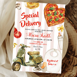 Invitación italian baby shower pizza special delivery