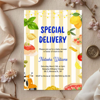 Invitación Italian Baby Shower Special Delivery Lemon Pasta 
