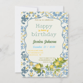 Invitación Italian Blue Tile Lemon Invitation