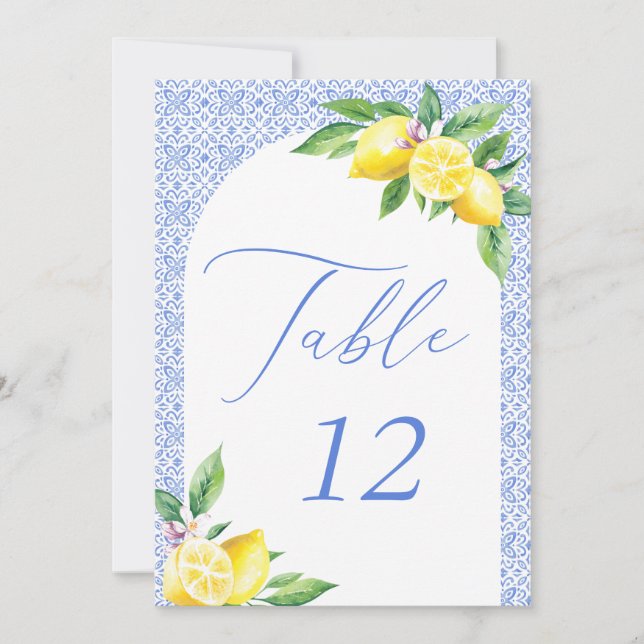 Invitación Italian Blue Tile Lemon Positano Table Number (Anverso)